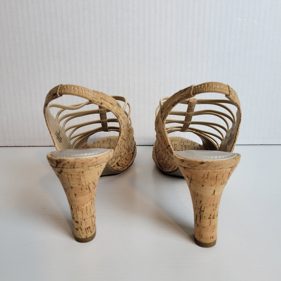 Yera Cork Peep Toe Sling Back Strappy Heeled Sandals - Size 9M - Picture 4 of 6